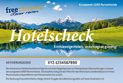 50% RABATT:
1 freedreams Hotelscheck für nur CHF 42.50 statt CHF 85.-